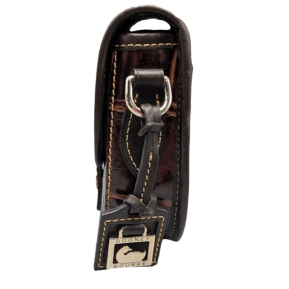 🦆Dooney & Bourke Croc- Embossed Leather Brown Cognac Mini Flap Crossbody🦆 - Picture 8 of 17